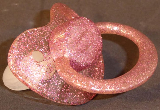 Transparent glitter purple Adult Sized Shield,  Pacifier, with Latex or Silicon teat