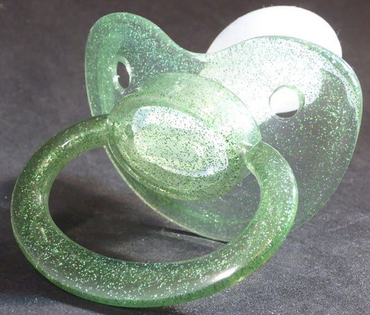 Transparent Glitter Green Large Shield Pacifier