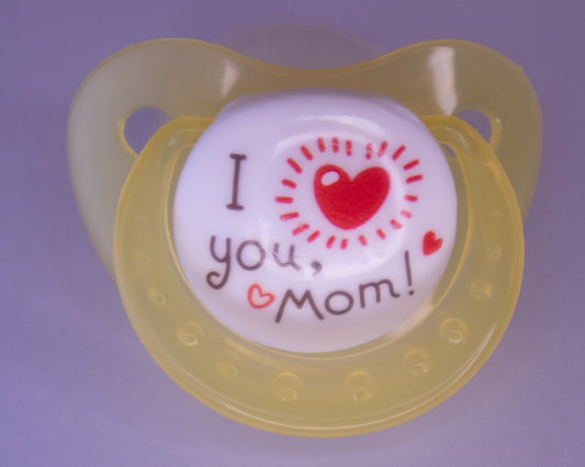 "I ❤️ you mom" Yellow Pacifier