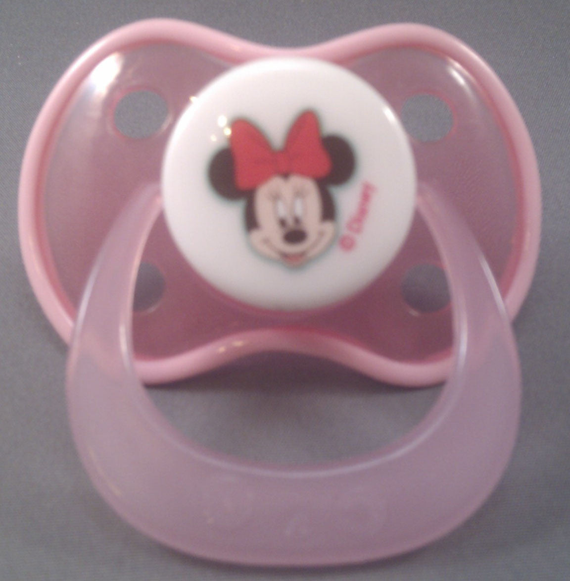 dark pink minnie mouse Disney Pacifier with light pink trim