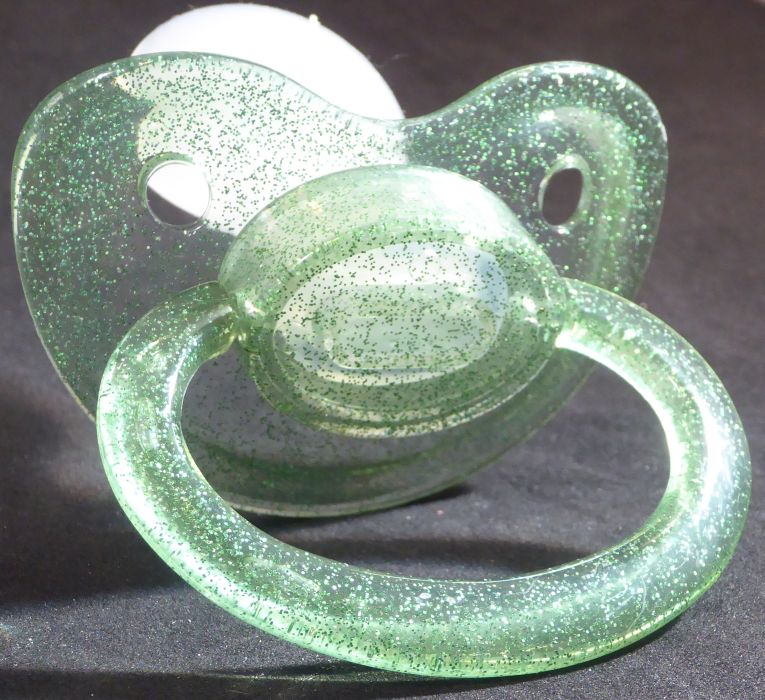 Transparent Glitter Green Large Shield Pacifier