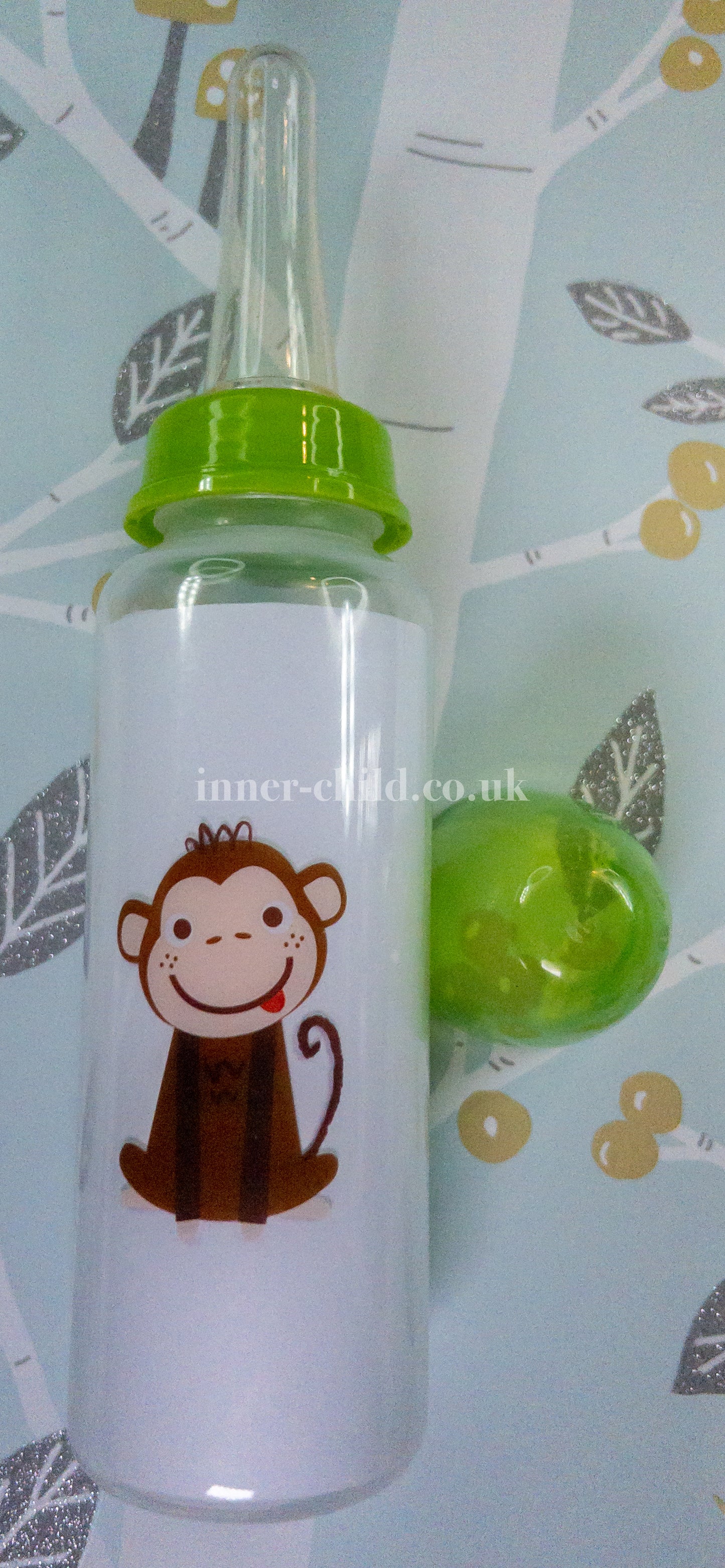 Green Bottle with Naughty Monkey Design