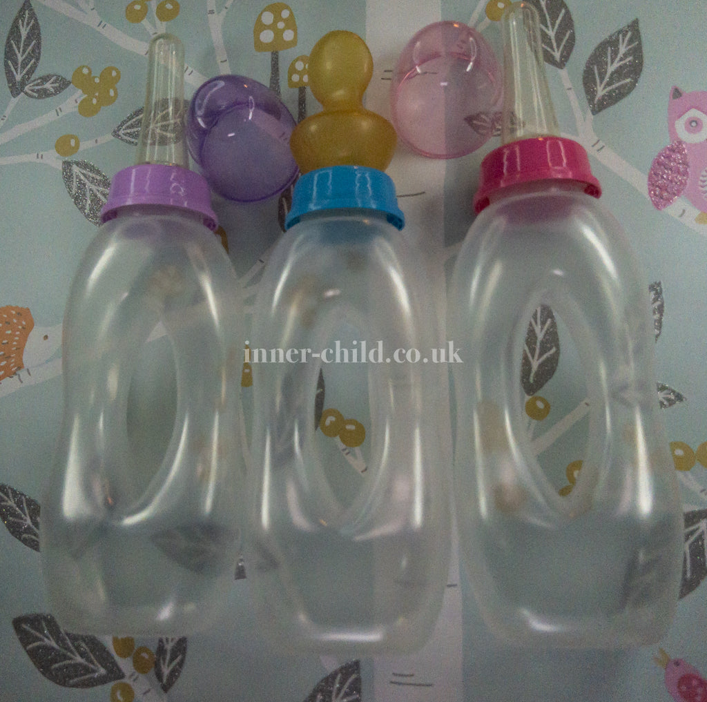 Bottle with hole in the middle in pink, blue and purple