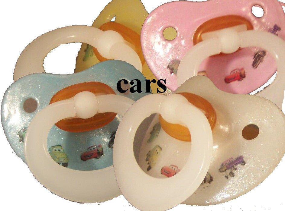 NUK pacifier hand decorated with Disney cars, Lightning McQueen and friends