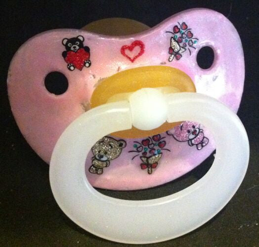 NUK pacifier hand decorated with glitter teddy bears